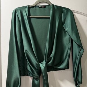New York & Company Deep Green Satin Blouse